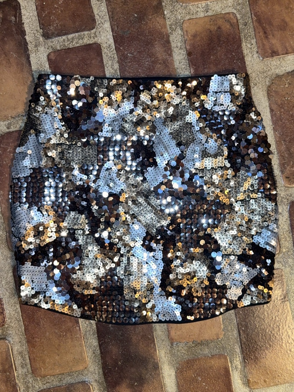 Express Sequin Mini Skirt in Silver, Gold & Black